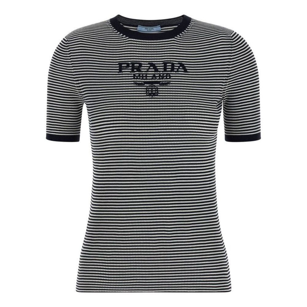 Prada Women Striped Silk T-Shirt